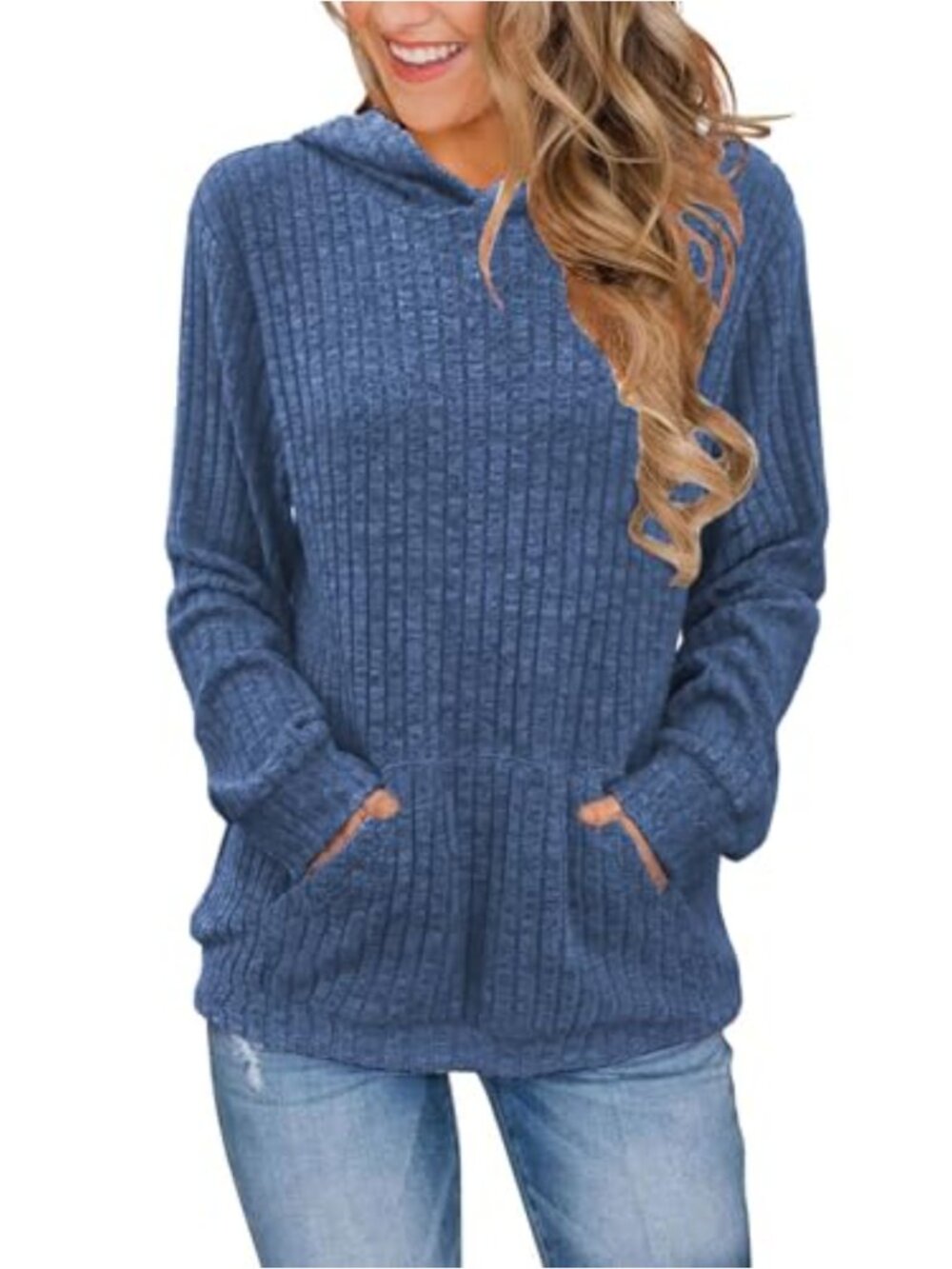 Women's Oversized Ribbed Hoodie Pullover with Pockets